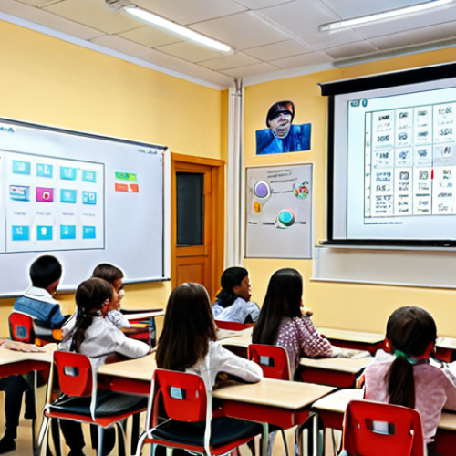 Home 19 **
A vibrant digital classroom in Russia. Students are engaged with interactive whiteboards and modern technology. The scene reflects the integration of technology in Russian education, with a focus on online learning and digital tools. Bengali cultural elements are subtly incorporated into the background, such as artwork or clothing patterns, to resonate with the target audience.
**
