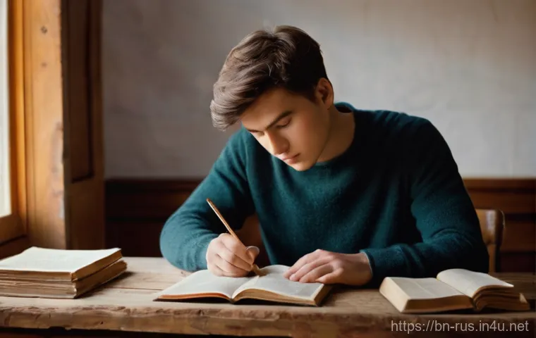 러시아어와 러시아 유머 - **"A close-up of a young adult, in their early twenties, with a focused and slightly intrigued expre...