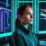 Home 11 러시아어와 러시아 데이터 분석 - **Prompt:** A focused data analyst, a young adult (male or female), deeply immersed in a vibrant, fu...