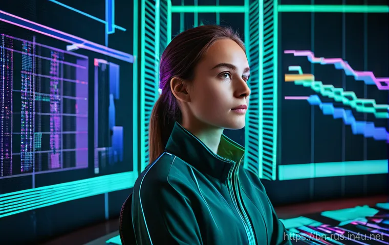 러시아어와 러시아 데이터 분석 - **Prompt:** A focused data analyst, a young adult (male or female), deeply immersed in a vibrant, fu...