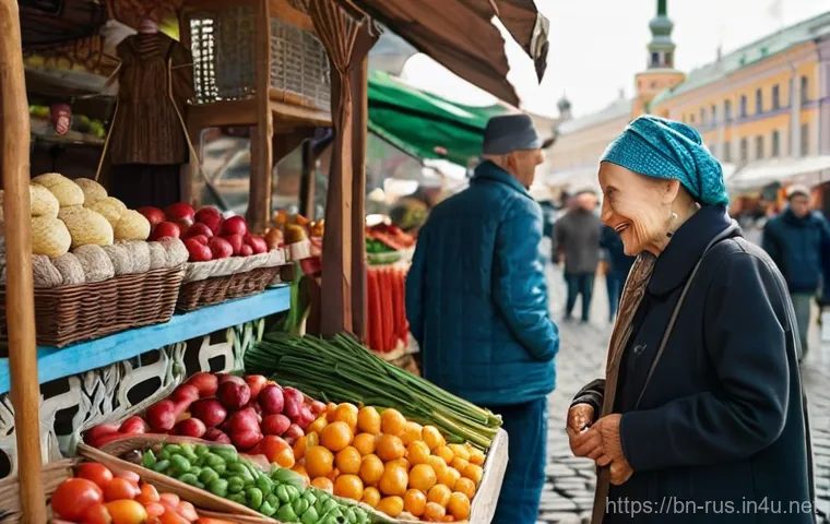 러시아어 회화 고급 - **Prompt 1: Confident Interaction in a Russian Market**
"A vibrant, medium shot of a young adult...