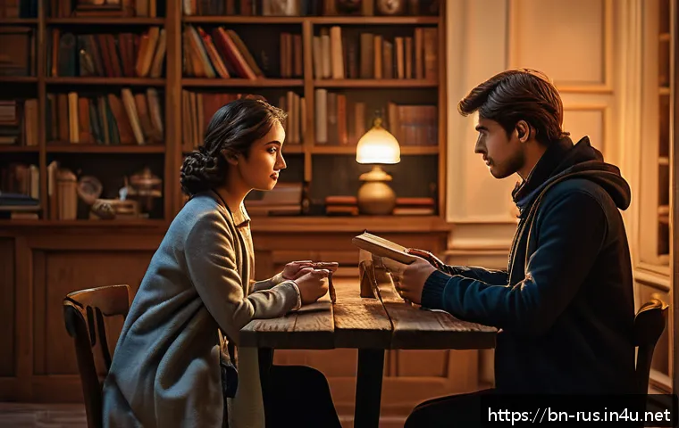 러시아어와 러시아 TV 프로그램 - A detailed scene of a Russian romantic drama set in a cozy urban apartment during winter twilight, f...